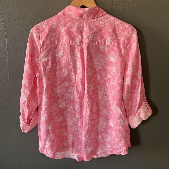 Charter Club Luxury Linen Womens Small Pink White Floral Button Up - Picture 3 of 4